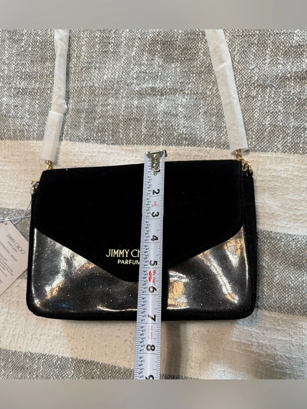 NWT Jimmy Choo Perfums Black Velvet Glitter Evening Bag Clutch Gold chain